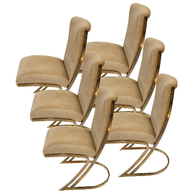 Pierre Cardin. Juego de 6 sillas para comedor en latón con tapicería color beige