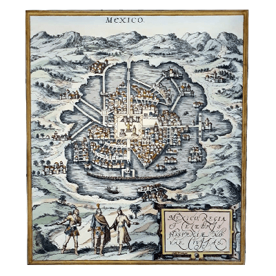 Mexico Regia et Celebris Hispaniae Novae Civitas. Grabado coloreado