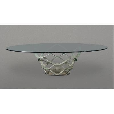 Reflex. Mesa de comedor Neolitica en acero patinado con cubierta oval de vidrio