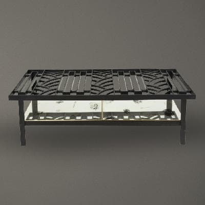 Mesa de centro estilo Art Decó en acero negro con nivel inferior de espejo