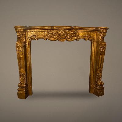 Dintel para chimenea estilo Victoriano en madera de roble con recubrimiento de latón repujado