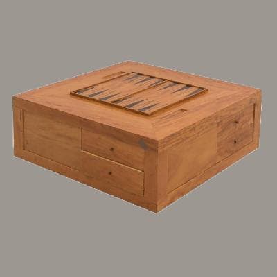Mesa de centro con tablero de backgammon en madera de cedro blanco