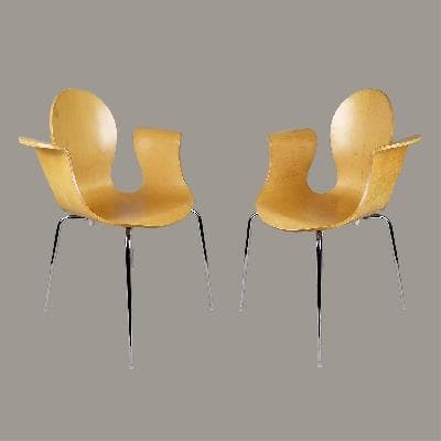 Ross Lovegrove para Fasem. Par de sillas Crop en madera enchapada y metal cromado (P/PAR)