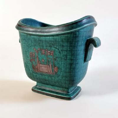 Wilhelm Kåge para Gustavsberg. Florero de la línea Argenta en cerámica gres