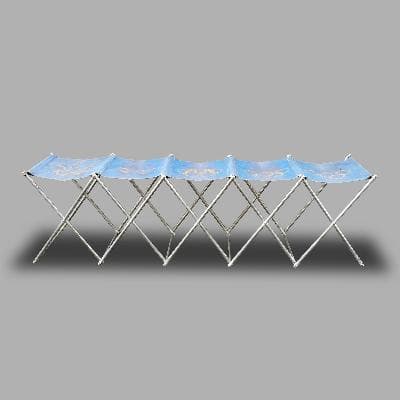 Banca plegable para 5 plazas de los Juegos Olímpicos en acero y lona azul