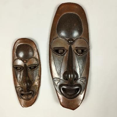 Set de 2 máscaras estilo africano en lámina de cobre