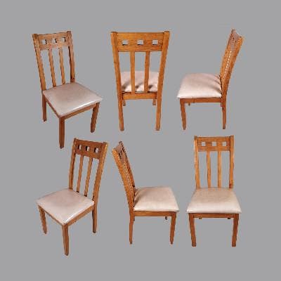 Juego de 6 sillas de comedor en madera de pino, estilo Barragán