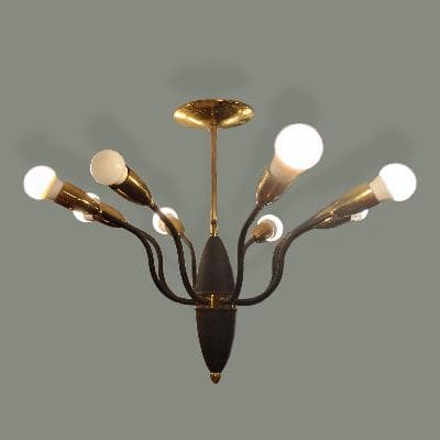 Lámpara de techo estilo Italiano en latón y metal negro