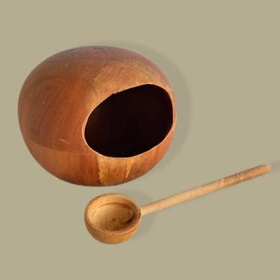 Cuenco danés en madera de teca y cuchara madera