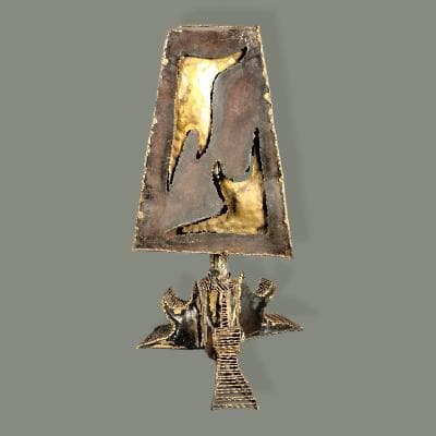 Lámpara de mesa brutalista en bronce y acero