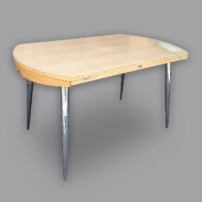 Mesa de comedor transformable en madera contrachapada y metal cromado