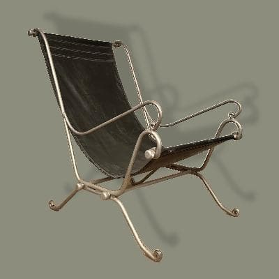 Silla para exterior estilo David Hicks en metal y piel negra