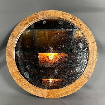Espejo redondo en madera de nogal