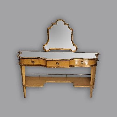 Robert y Mito Block. Tocador con taburete en madera laqueada y dorada