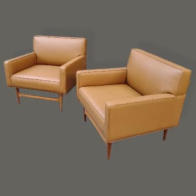 Par de sillones estilo Danés en madera de caoba y piel