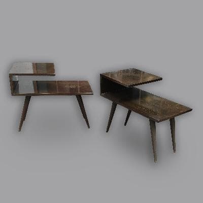 Par de mesas laterales en madera a 2 niveles para restaurar