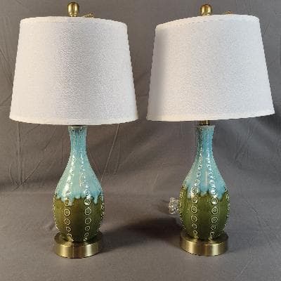 Par de lámparas de mesa en cerámica verde y turquesa