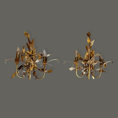 Feldman. Par de arbotantes Brutalistas en latón